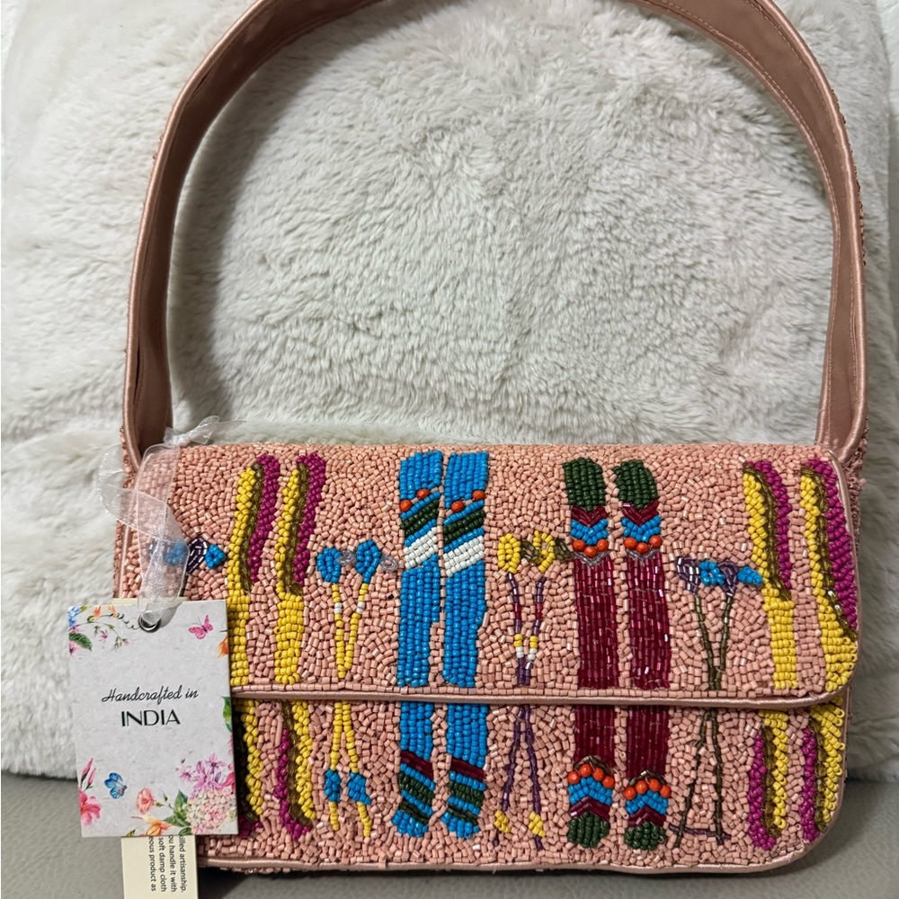 Handcrafted Beaded Pink Shoulder Bag